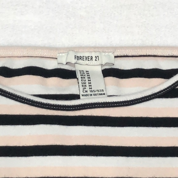 Forever 21 Striped Crop Tank Top Sleeveless Casual Basic Black Pink M‎ - Picture 3 of 3